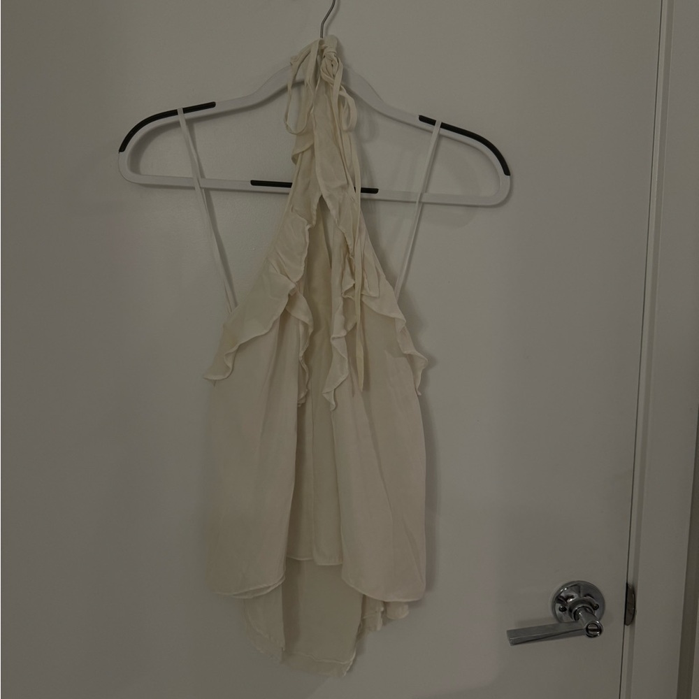 L’AGENCE Gabriel Silk Ruffle Halter Top